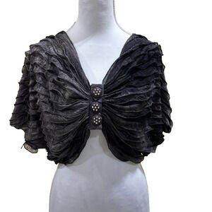Dramatic Black Shrug Large Jeweled Stretchy crinkle fabric Black gray Holiday